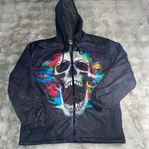 Rare Black Canyon Outfitters Skull Graphic Hoodie L Lined Zip Up Sweater